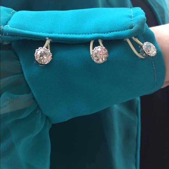 Vintage Teal Sheer Beaded Blouse - Picture 5 of 5